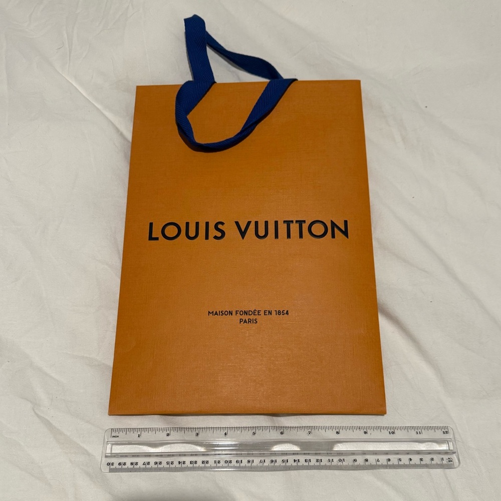 Louis Vuitton Orange Shopping Bag with Blue Handles